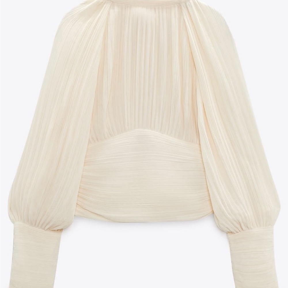 ZARA Pleated Blouse in Cream Color